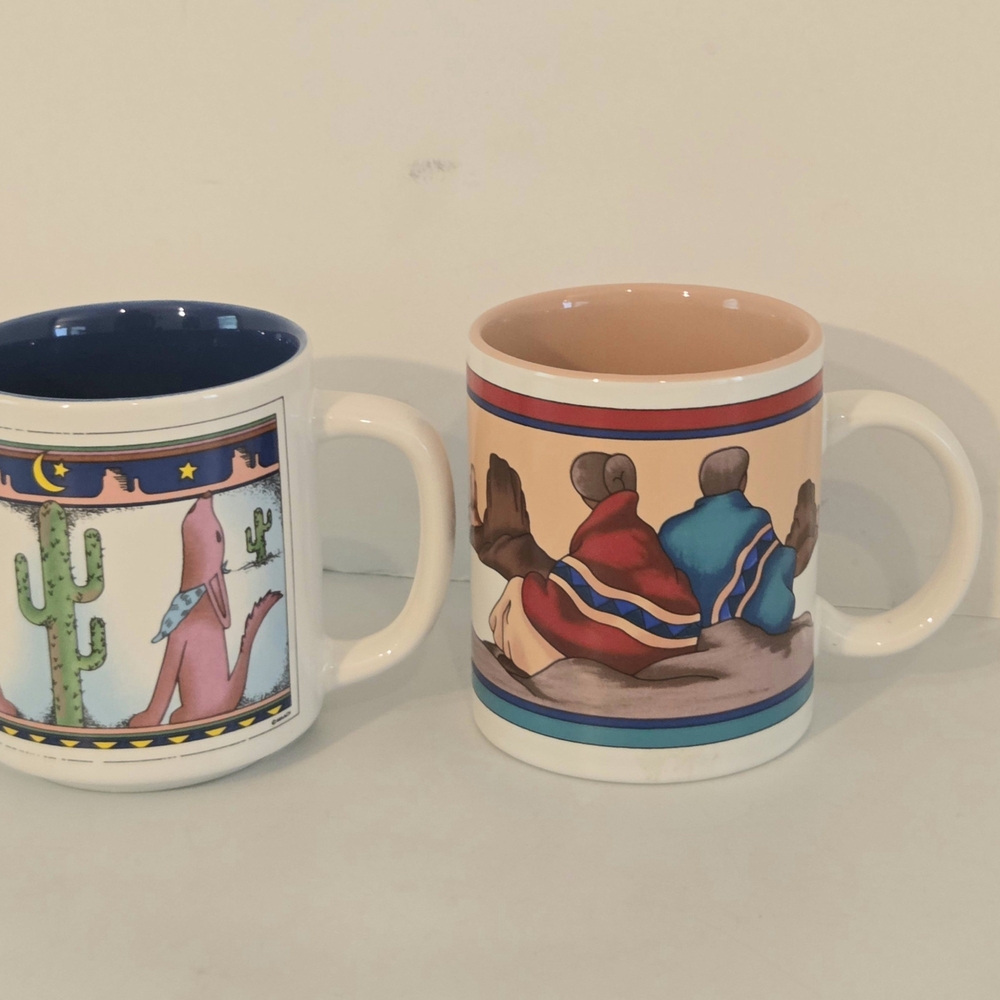 Two Vintage Maack Southwest Aztec Design 10 Oz. Mugs Excellent Condition.